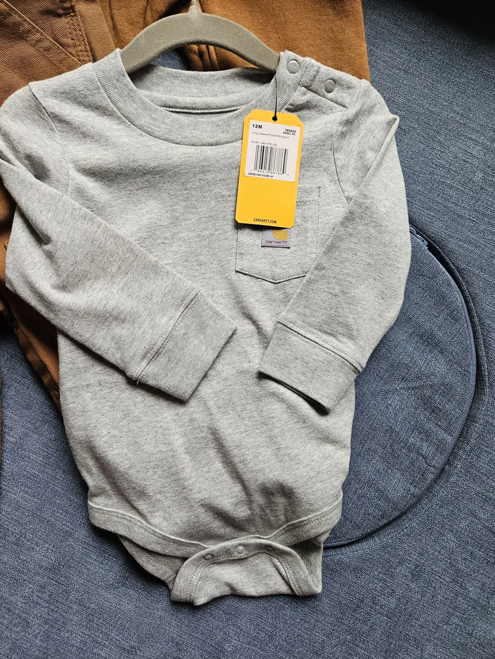 Carhartt 12 Month Boys Hooded Sweatshirt Onesie, Bib Overall & Gray Bodysuit Set